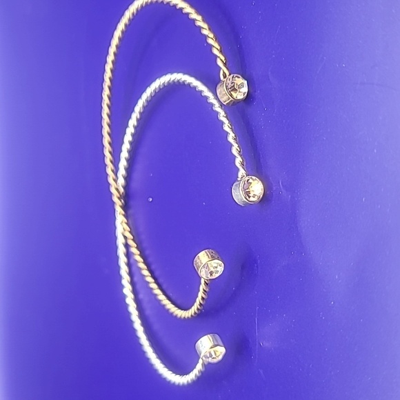 Silver and gold tone cuff bracelets with faux stone - Picture 2 of 5